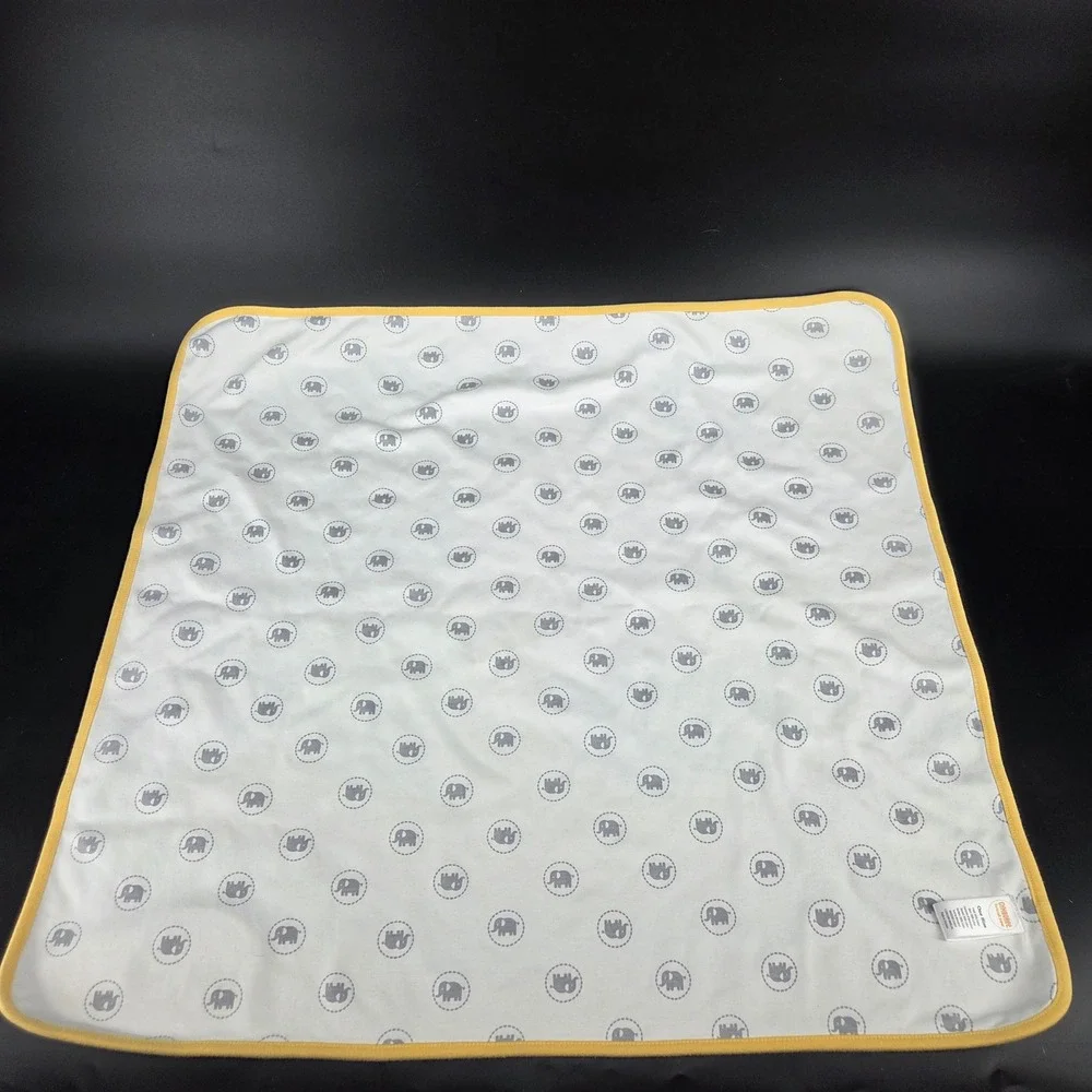 Gymboree Baby Blanket White Yellow Grey Elephant Reversible Cotton One Size